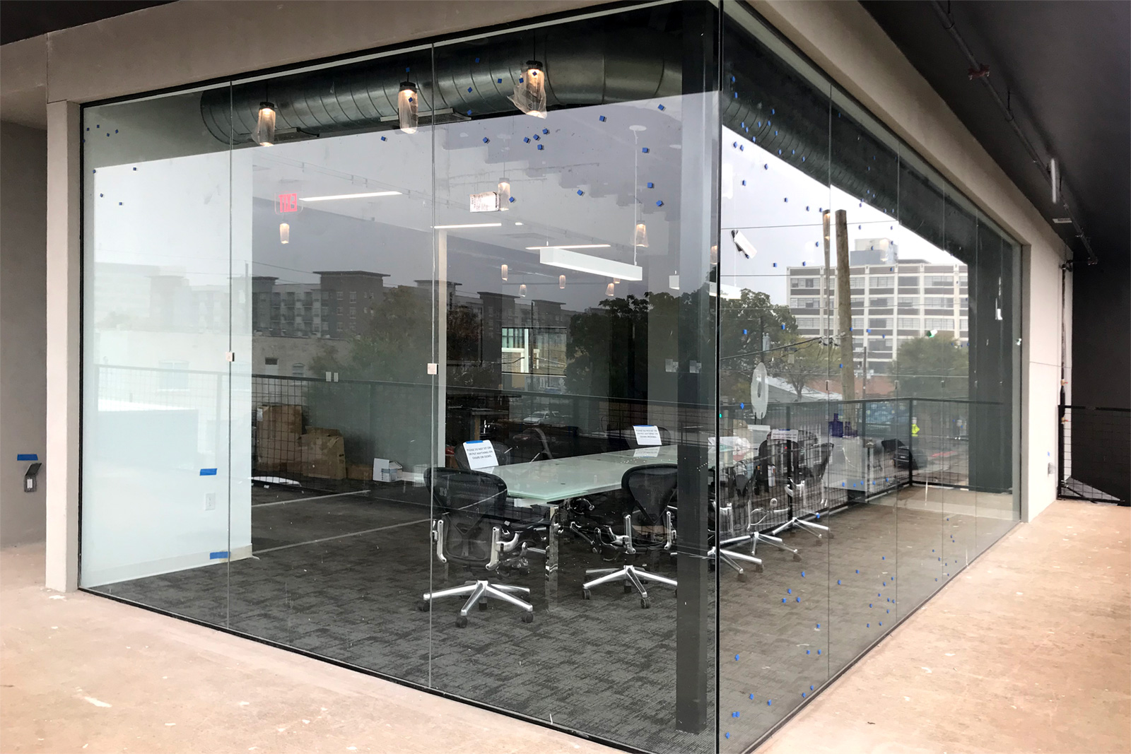 Bank exterior glass installation