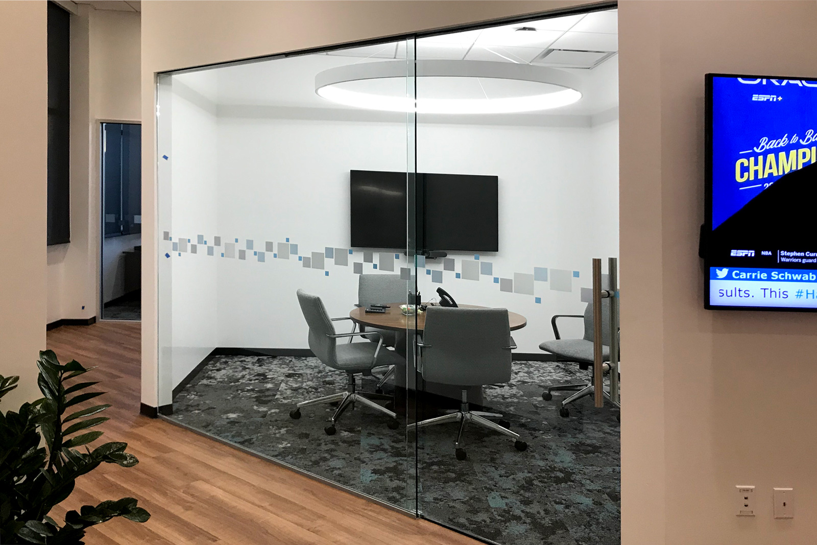 Bank interior glass partition