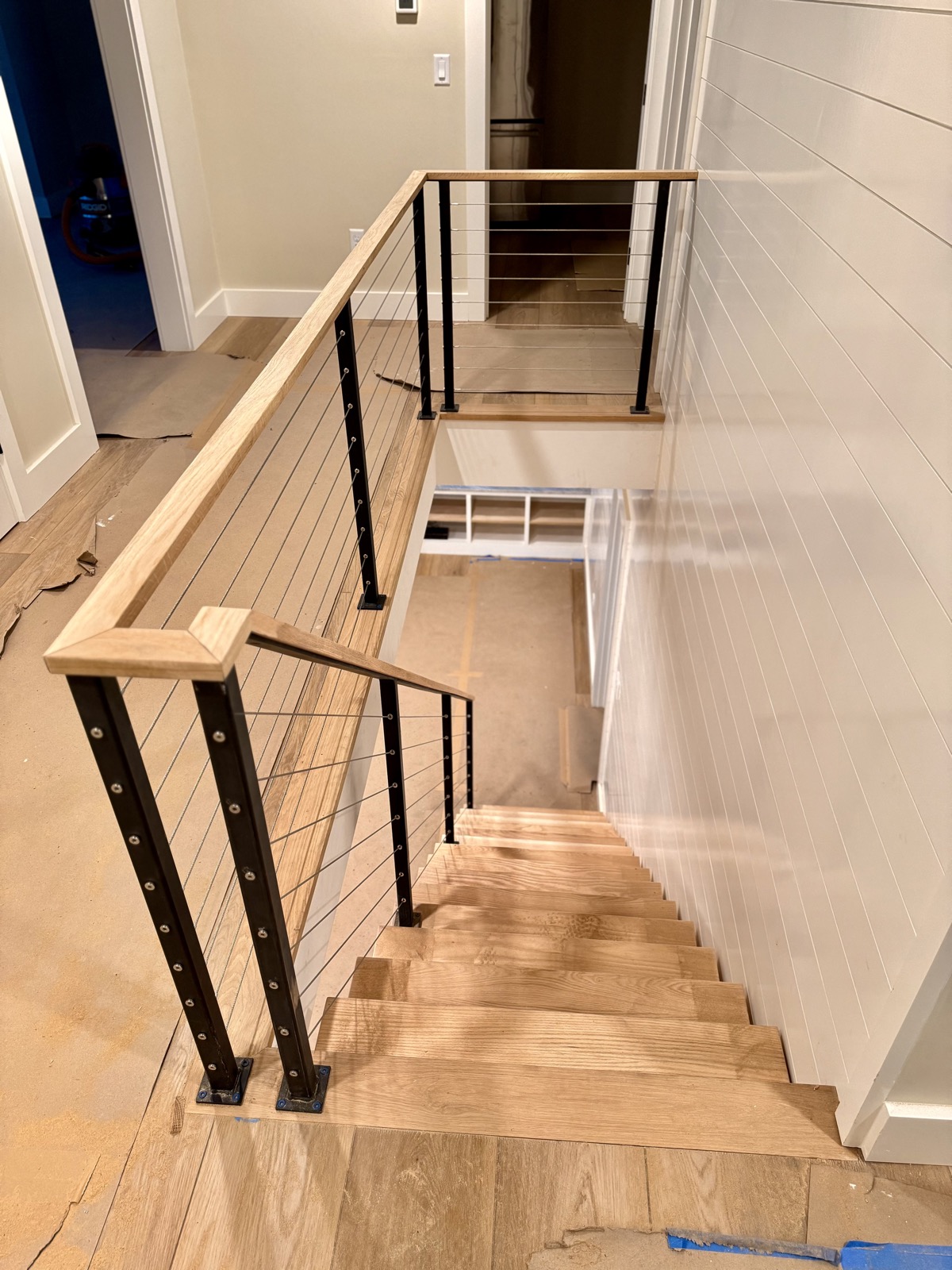 Cable railing with wood cap rail