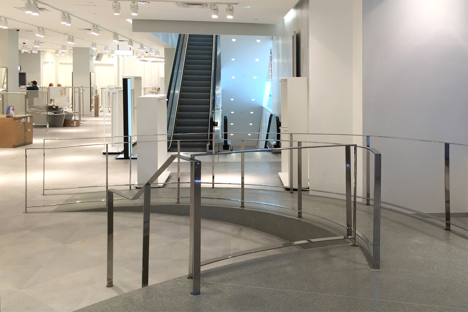 Glass railings in retail space